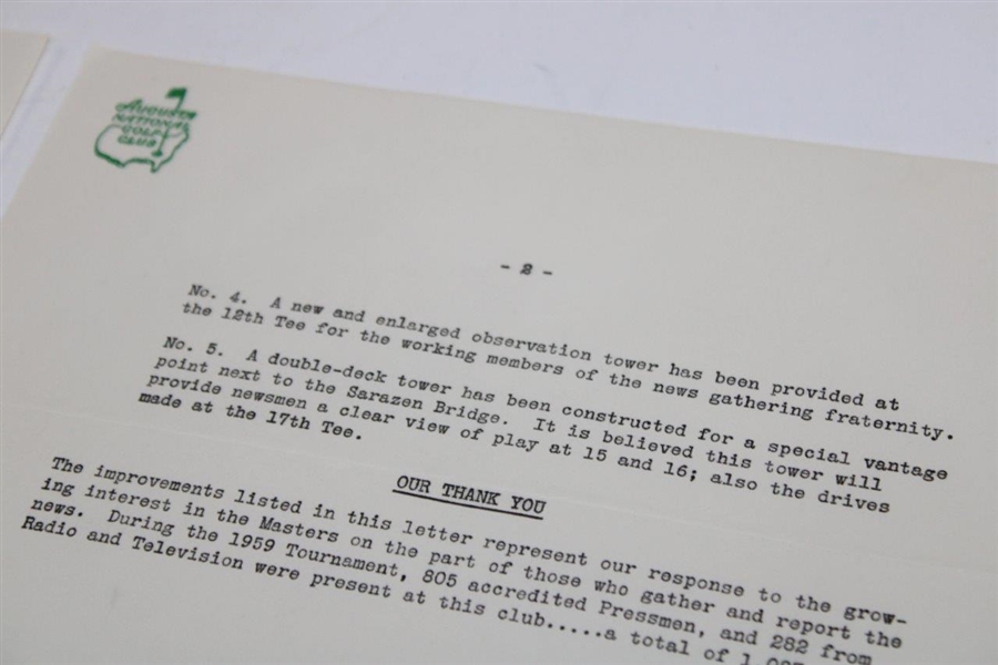 1960 Masters Tournament Letter to the Press, Radio & Television