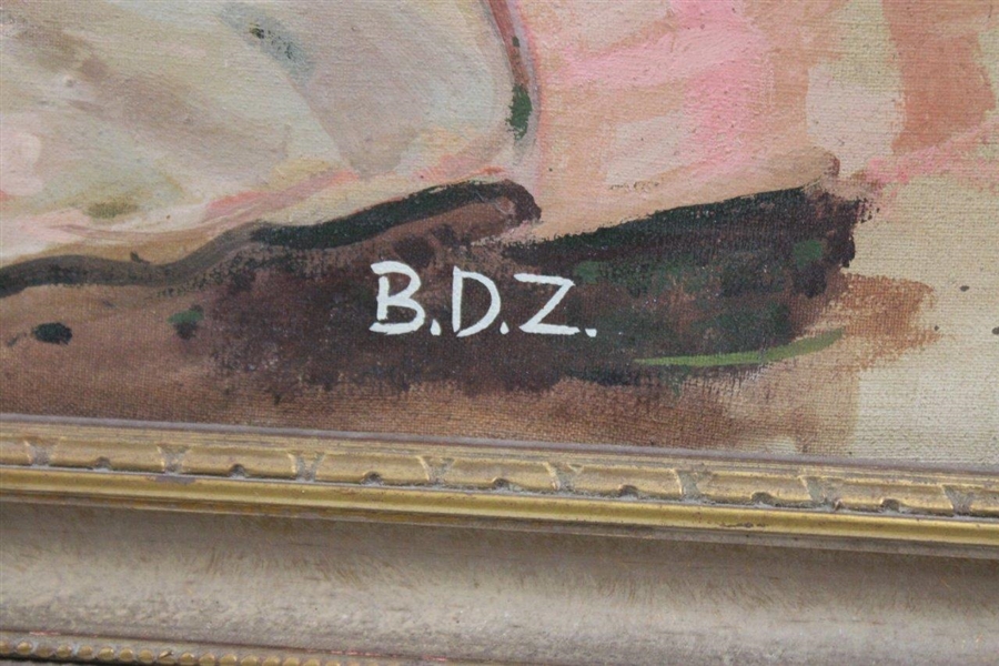 Babe Zaharias Hand Painted Original Bobby Jones Playing Cribbage - Framed