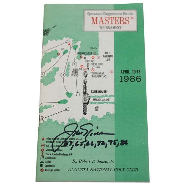 Jack Nicklaus Signed 1986 Masters Spectator Guide w/Dates Won JSA ALOA