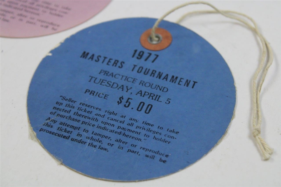 1970, 1975, 1977, 1980 & 1987 Masters Tournament Practice Round Tickets