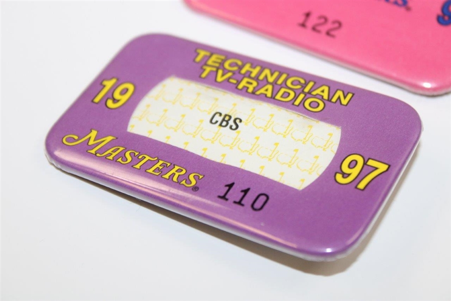 1997 Masters Media Badge #122 & Technician TV/Radio Badge #110 - Tiger Woods Win