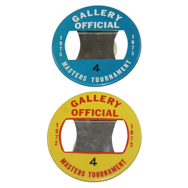1972 Masters Gallery Official Badge #4 & 1975 Gallery Official Badge #4 - Jack Nicklaus Win