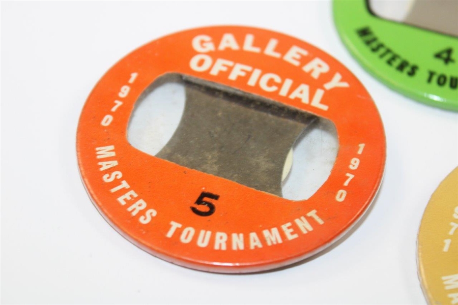 Seven (7) Masters Tournament Gallery Official Badges - 1970-1971, 1973-1974, 1976, 1978-1979
