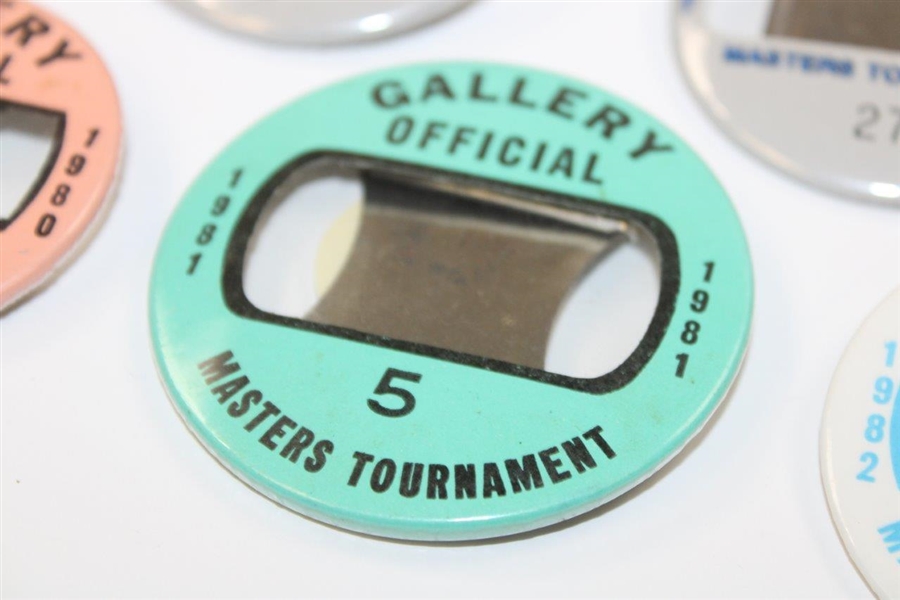 Six (6) Masters Tournament Gallery Official Badges - 1980-1982, 1985, 1987 & 1988