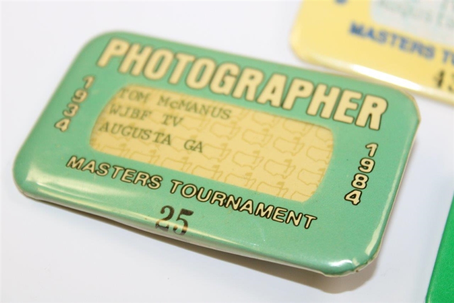 Four (4) Masters Tournament Staff & Photographer Badges - 1984, 1988, 1989 & 1990