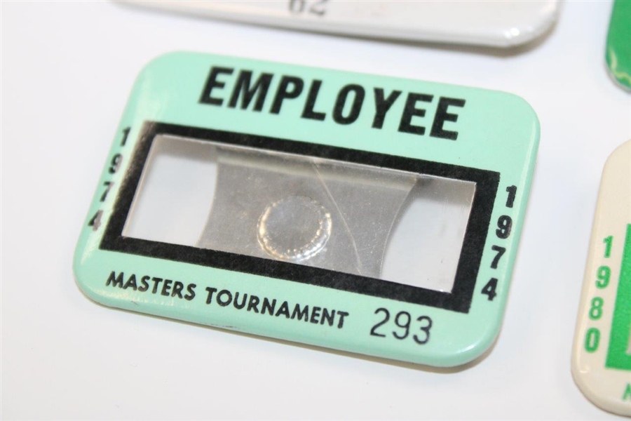 Eight (8) Masters Tournament Employee Badges - 1974, 1980, 1984, 1989, 1993-1996
