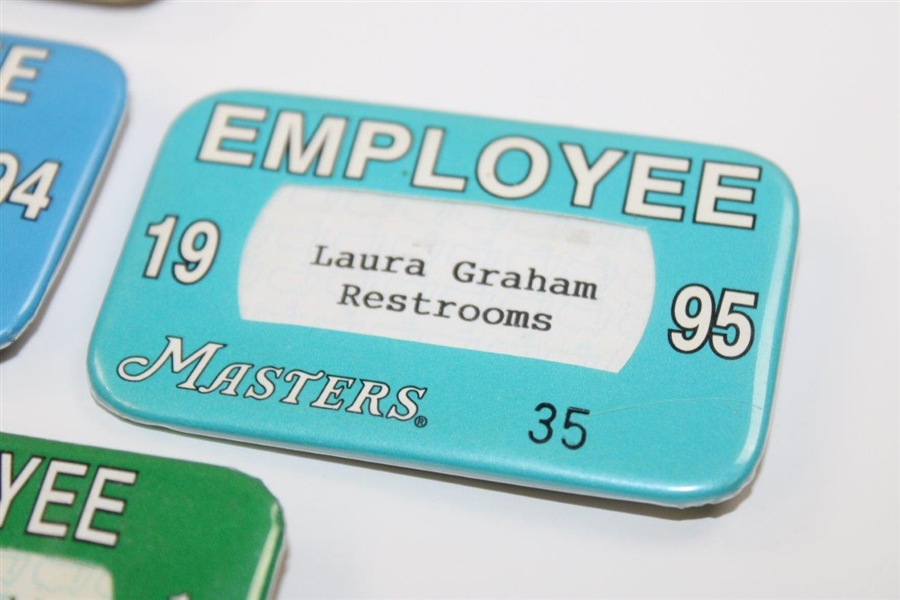 Eight (8) Masters Tournament Employee Badges - 1974, 1980, 1984, 1989, 1993-1996