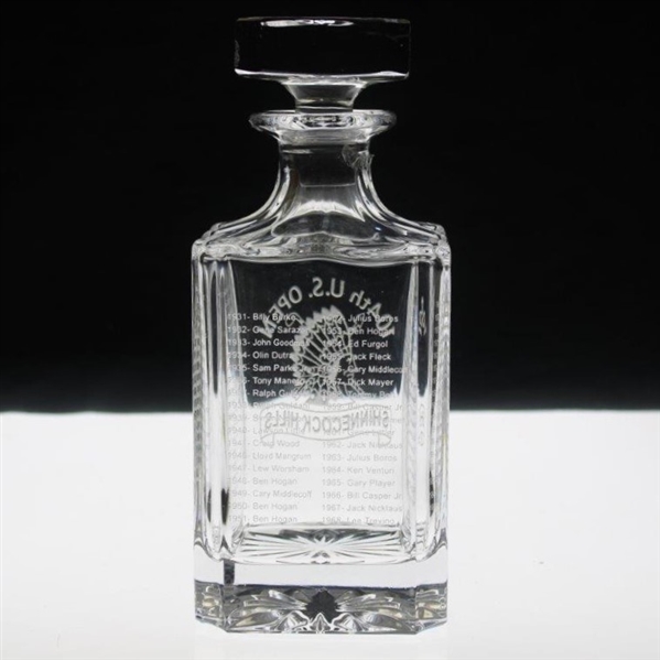 2004 US Open at Shinnecock Hills Heavy Lead Crystal Decanter - 1895-2003 Winners Inscribed