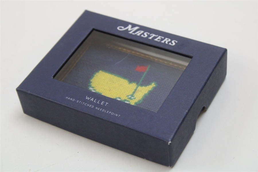 2024 Masters Tournament Logo Navy Hand-Stitched Needlepoint CC Wallet in Original Box
