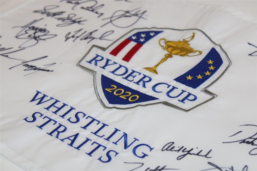2020 Ryder Cup at Whistling Straits Team USA & Captains Signed Embroidered Flag JSA ALOA