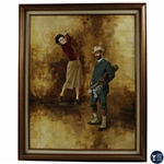 Original 1979 World Golf Hall of Fame Walter Travis & Louise Suggs Dom Lupo Painting Oil on Canvas - Framed 