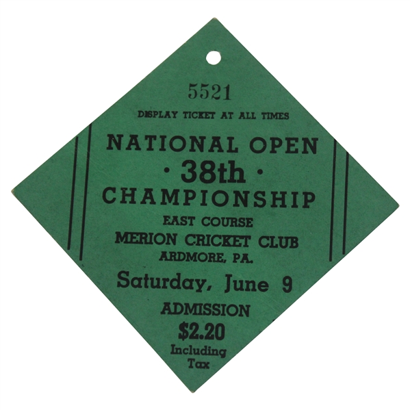 1934 US Open at Merion Golf Club Saturday Final Round Ticket #5521 - Rare