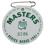 1961 Masters Tournament SERIES Badge #3746 - Gary Player Winner