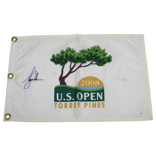 Tiger Woods Signed 2008 US Open at Torrey Pines Embroidered Flag JSA #X24888