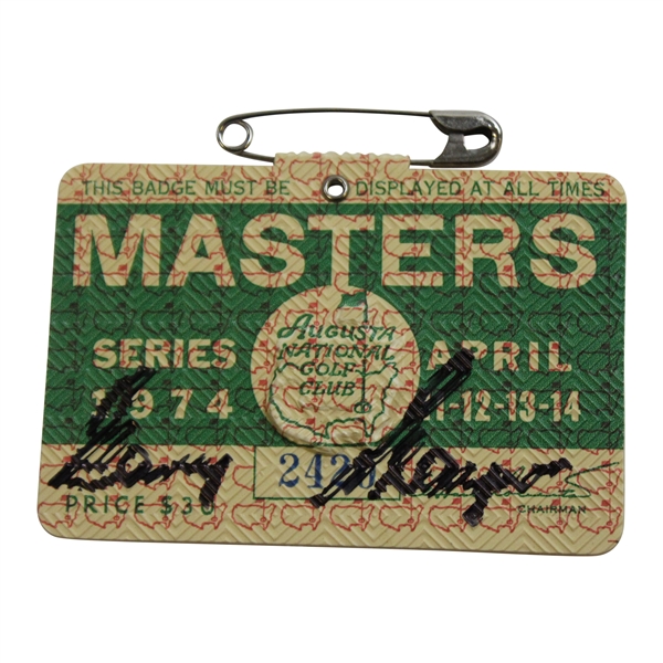 Gary Player Signed 1974 Masters SERIES Badge #2420 JSA ALOA