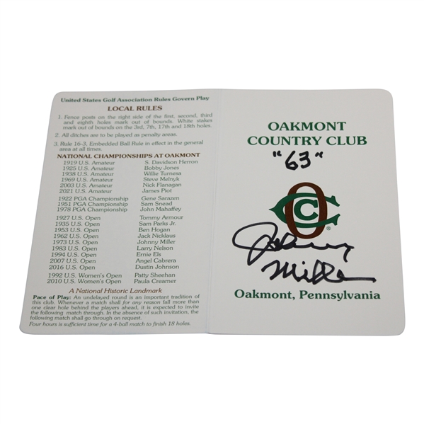 Johnny Miller Signed Oakmont Country Club Scorecard w/63 JSA ALOA