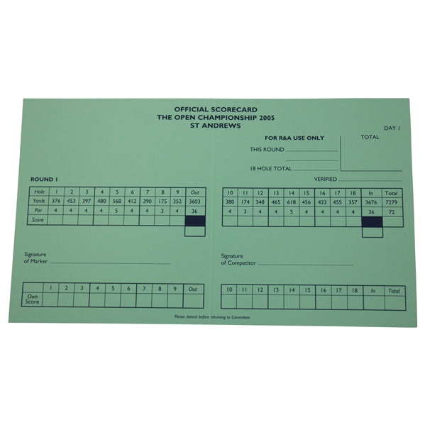 2005 Open Championship at St. Andrews Official Thursday Scorecard - Tiger win