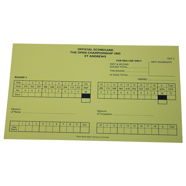 2005 Open Championship at St. Andrews Official Saturday Scorecard - Tiger win
