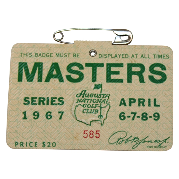 1967 Masters Tournament SERIES Badge #585 - Gay Brewer Winner