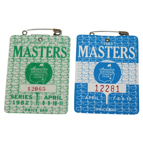 1982 & 1983 Masters Tournament SERIES Badges #12065 & #12281 - Seve & Stadler Winners