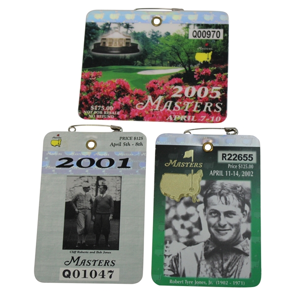 2001, 2002 & 2005 Masters Tournament SERIES Badges - Tiger Woods Winner