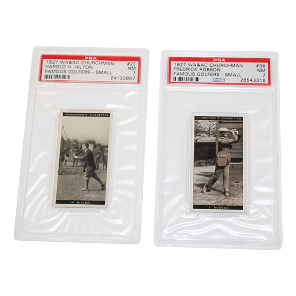 1927 WA&AC Churchman Harold Hilton & Frederick Robson Famous Golfers Small Cards - PSA NM 7