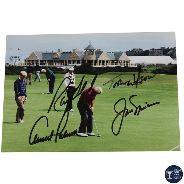 Palmer, Nicklaus, Watson & Floyd Signed 1995 Open Photo - Arnies Last JSA ALOA