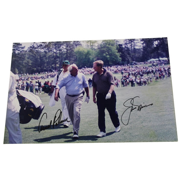 Arnold Palmer & Jack Nicklaus Signed Walking Augusta Fairway 8x12 Original Photo JSA ALOA