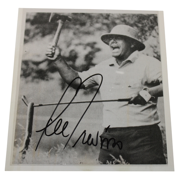 Lee Trevino Signed Catches Snake with Axe in Hand 8x9 B&W Photo JSA ALOA