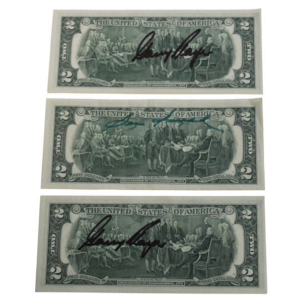 Sam Snead & Two(2) Gary Player Signed $2.00 Bills JSA ALOA