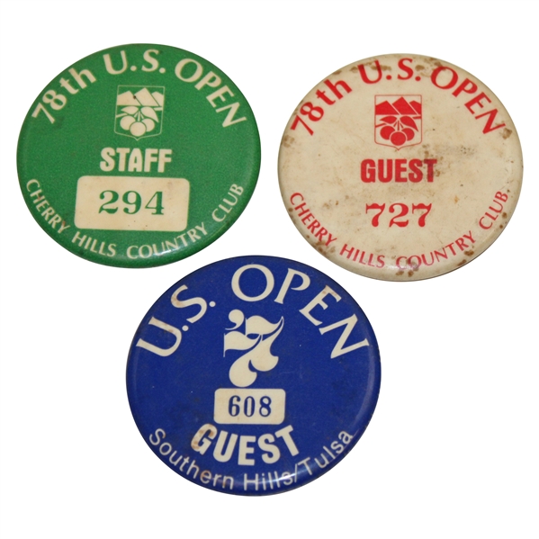 1977 & Two (2) 1978 US Open Championship Staff & Guest Badges