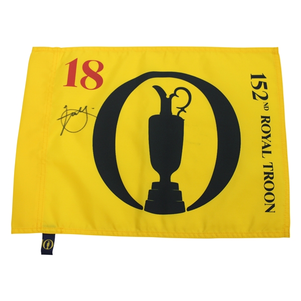 Xander Schauffele Signed 2024 The Open at Royal Troon Yellow Screen Flag JSA ALOA