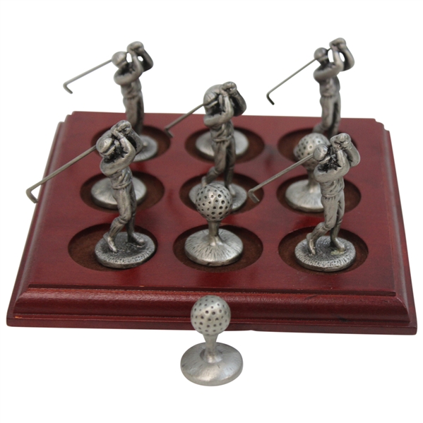 Pewter Golfers & Golf Balls Themed Tic-Tac-Toe Desk Display 