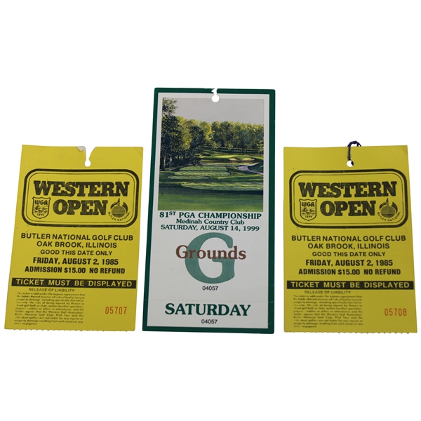 1999 PGA at Medinah CC Saturday Ticket #04057 w/Two (2) 1985 Western Open Tickets