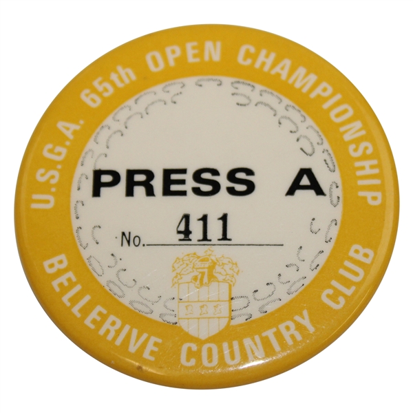 1965 US Open at Bellerive Country Club Press A Badge #411 - Gary Player Winner