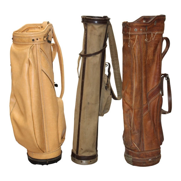 Three (3) Classic Full Size Golf Bags - Cream/Tan Canvas/Light Brown