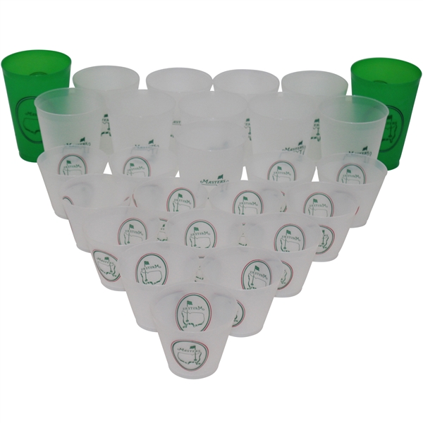 Twenty-Six (26) Masters Tournament Logo Undated Clear & Green Plastic Drink Cups