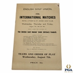 1935 English Golf Union Intl. Matches at Royal Lytham Wednesday Order of Play Program