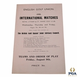 1935 English Golf Union Intl. Matches at Royal Lytham Friday Order of Play Program