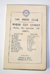 1949 Ryder Cup Press Dinner Menu from Lloyd Mangrum