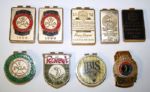 Lot of 9 Money Clips 1990 PGA x2, 1992 PGA, 1993 PGA, 1994 PGA, 1995 PGA, Raley's Senior Gold Rush, IBIS, The Vintage at The Dominion