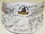 US Open Champions Autographs on 1994 Oakmont US Open Visor-Tiger, Watson
