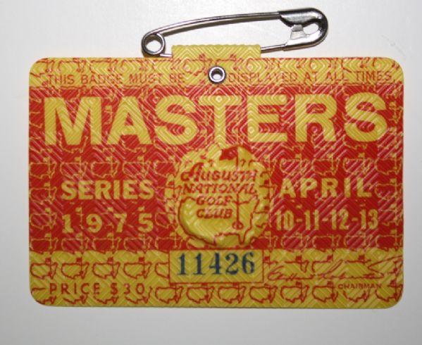 1975 Masters Tournament Badge- Jack Nicklaus' 5th Masters, 13th Major
