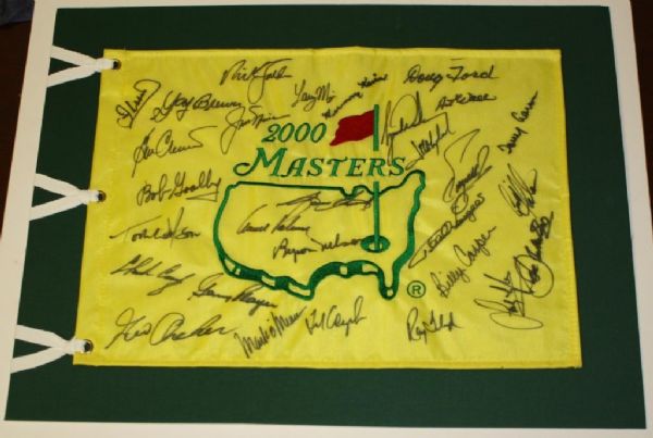 Masters flag signed By 29 Champions Including Many Key Deceased + TIGER JACK ARNIE WATSON JSA COA