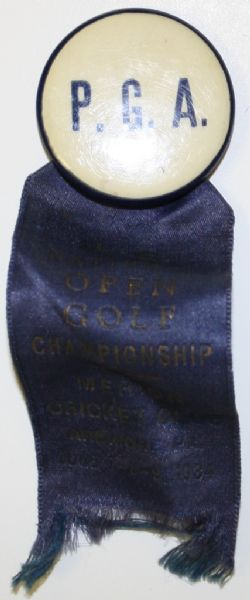 1934 US Open Badge & Ribbon With PGA Designation - Only Known Existing Example?