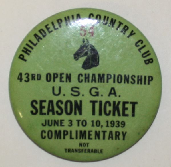 1939 US Open Badge - Rarely seen green complimentary ticket -  NELSON'S WIN & SNEAD'S COLLAPSE