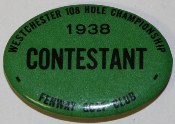 1938 Westchester PGA 108 Hole Championship Contestant Badge from Fenway Golf Club