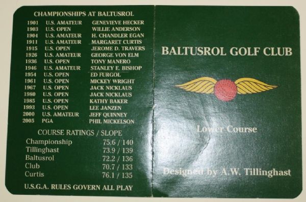 Phil Mickelson Autographed Baltusrol Scorecard JSA COA