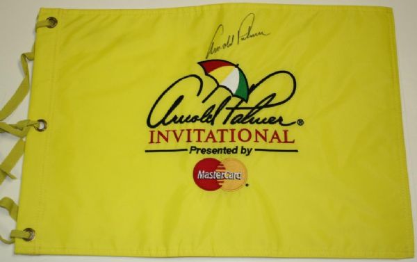 Arnold Palmer Autographed Yellow Bay Hill Pin Flag