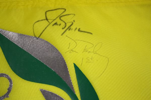 Memorial Flag Signed by Champ, 2nd place Finisher and Host Jack Nicklaus w/badge